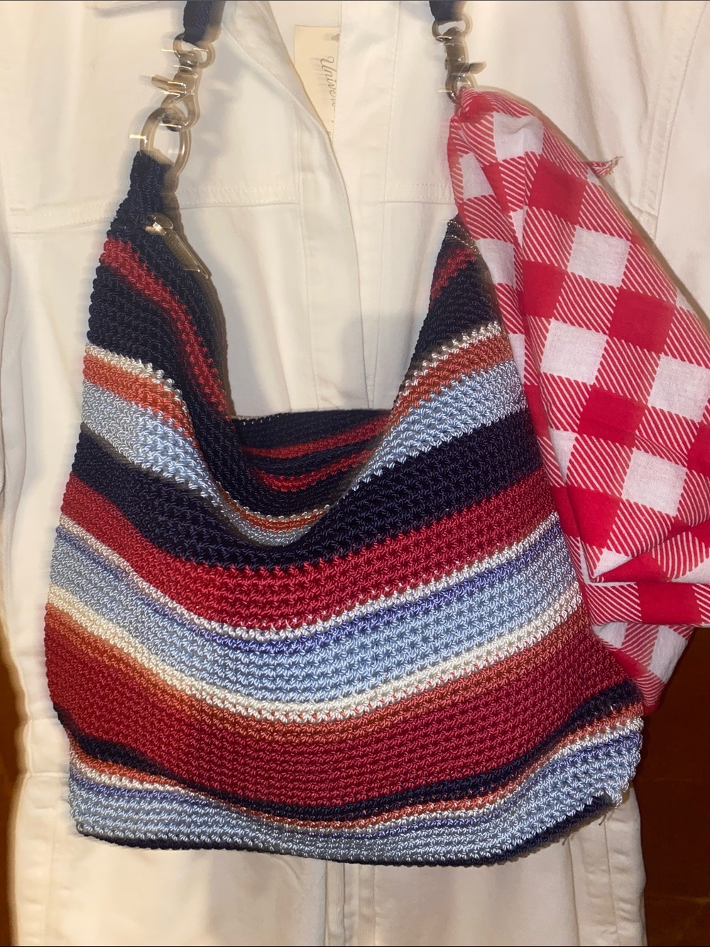 Luna Striped Crochet Hobo Bag with Scarf